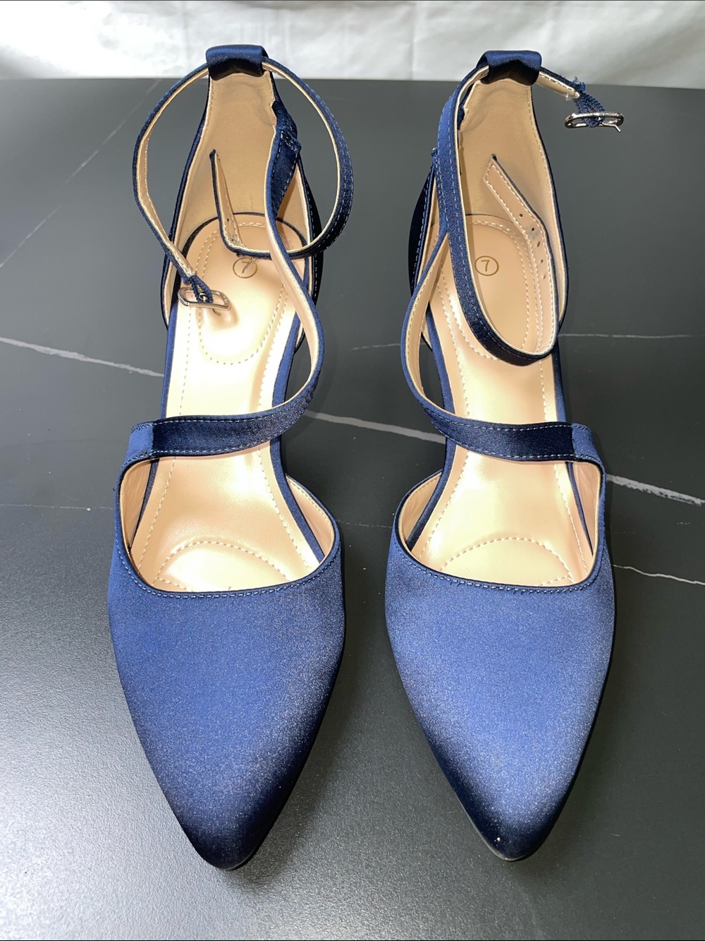NAVY BLUE SATIN LOOK STRAPPY HEELS FTL-09-097